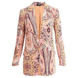 Express NWT Paisley One Button Boyfriend Blazer Cinched Waist String size Small